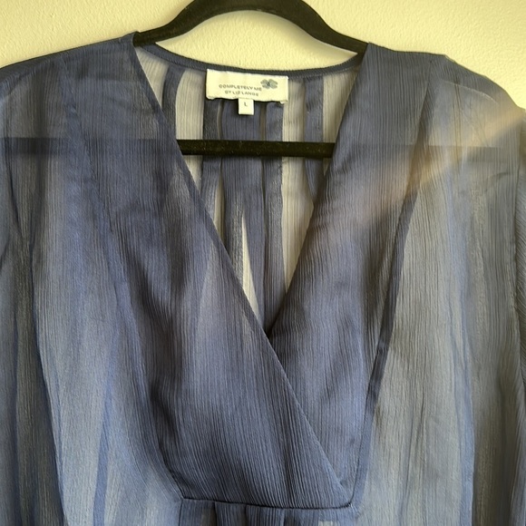 NWT Liz Lang Blue Sheer Coverup Lingerie Blouse Size Large - Picture 3 of 11